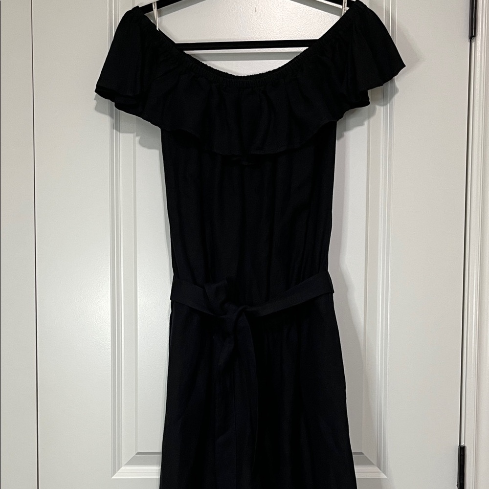 Elegant Black Off-Shoulder black linen Romper